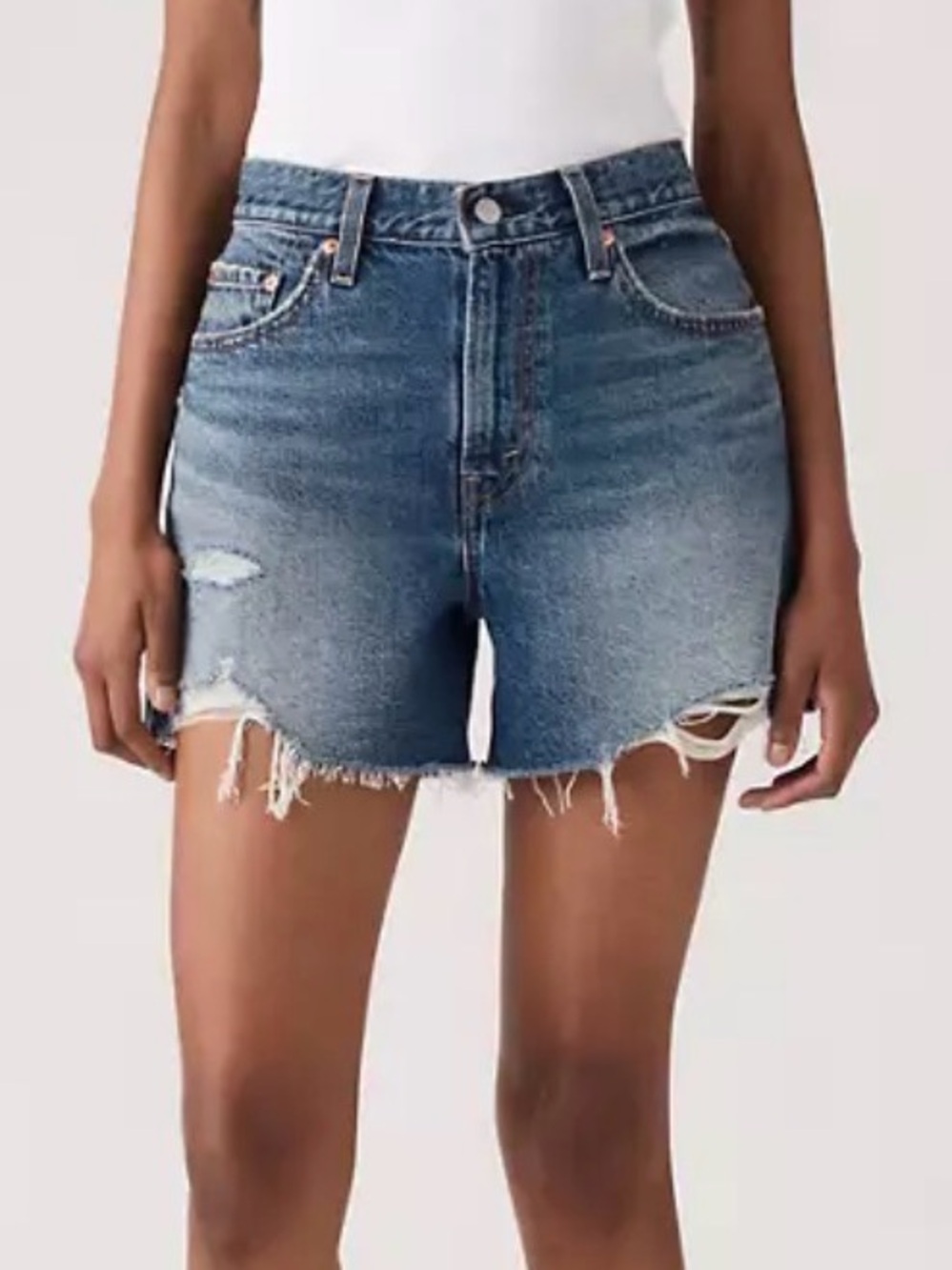 Levi’s Ribcage, High-Rise button fly Distressed Denim Shorts - Blue